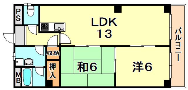 グリーンサイド春名NO.3(2LDK/3階)の間取り写真