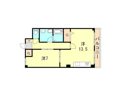 パレス大野(1LDK/2階)の間取り写真