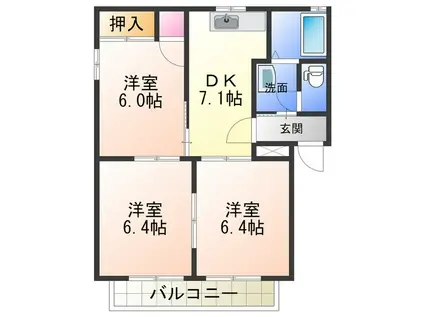 ボナール(3DK/2階)の間取り写真