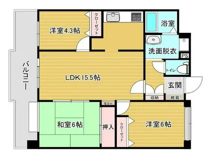 西新中央パークマンション(3LDK/4階)の間取り写真