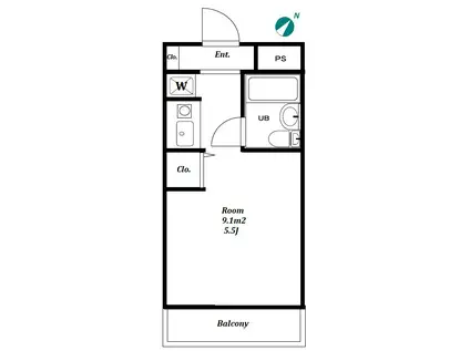 カテリーナ笹塚(ワンルーム/1階)の間取り写真