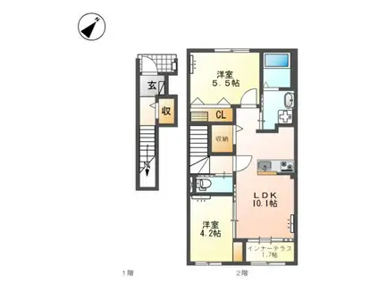 小田渕町2丁目アパート(2LDK/2階)の間取り写真