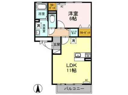 セブンワンテンF(1LDK/2階)の間取り写真