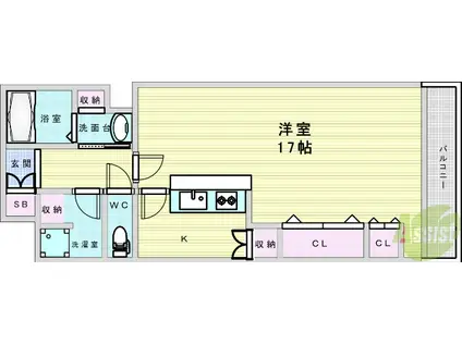 プリンスコート新高(1K/6階)の間取り写真