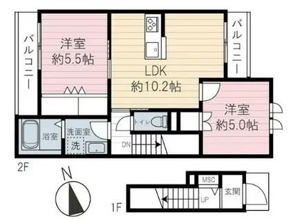 アーバンドエル駒込(2LDK/2階)の間取り写真