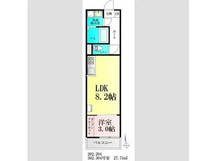 BAU美田園(1LDK/3階)の間取り写真