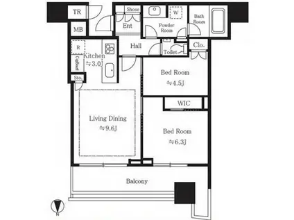  タワーマンション 高層階 眺望良好 スカイツリービュー (2LDK/25階)の間取り写真