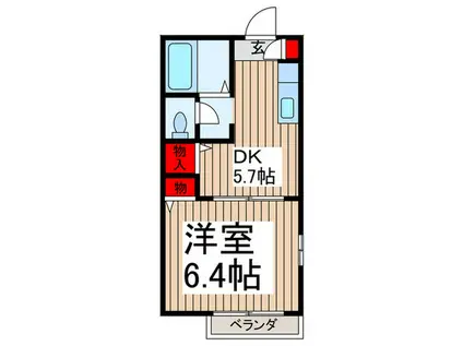 ラ・グラシューズI(1DK/2階)の間取り写真