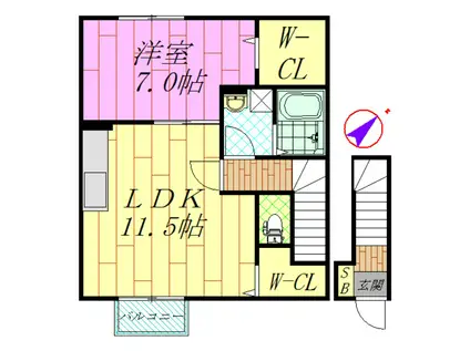 カーサ・ルーチェ(1LDK/2階)の間取り写真
