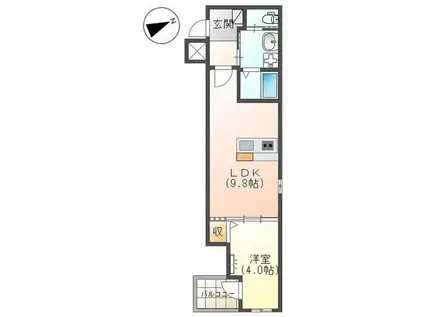 MERVEILLE・三萩野(1LDK/3階)の間取り写真