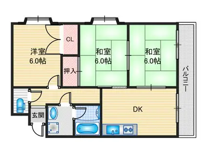 ハピネスハイツ(3DK/5階)の間取り写真