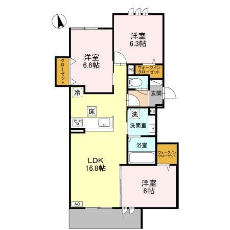 アンバーキューブC(3LDK/1階)の間取り写真