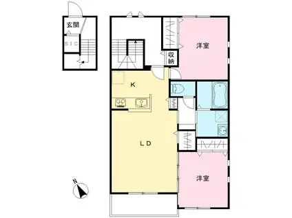 NOVガーデンハウス谷田部 FG棟(2LDK/2階)の間取り写真