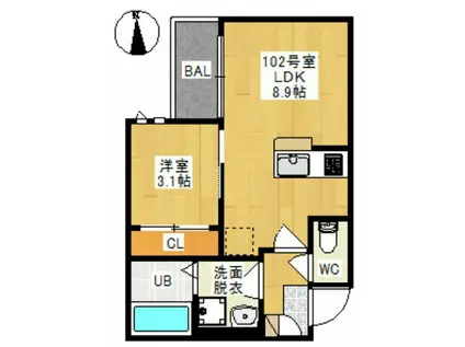 GRANDTIC 下伊福 EX(1LDK/1階)の間取り写真