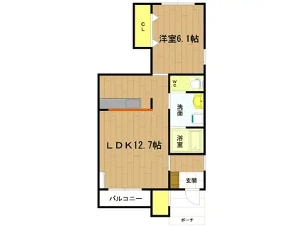 クレメントブリーズ N(1LDK/1階)の間取り写真