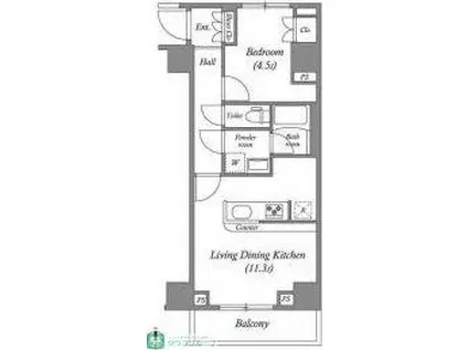 ジェノヴィア本所吾妻橋スカイガーデン(1LDK/4階)の間取り写真