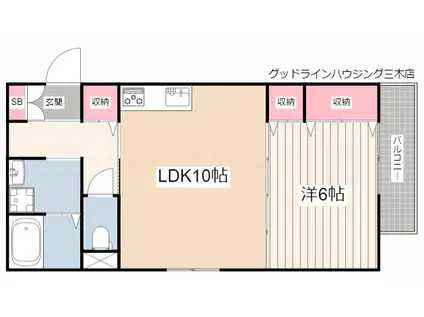 サニーヒルズシンエイ(1LDK/3階)の間取り写真