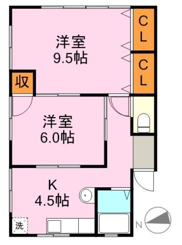 サンハイツ城山(2K/1階)の間取り写真
