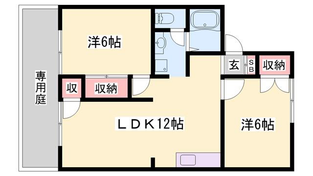 ユートピアSK B(2LDK/1階)の間取り写真