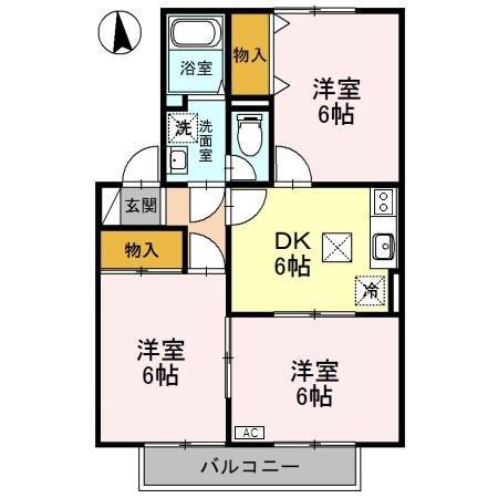 シャンド・フルールA棟(3DK/1階)の間取り写真