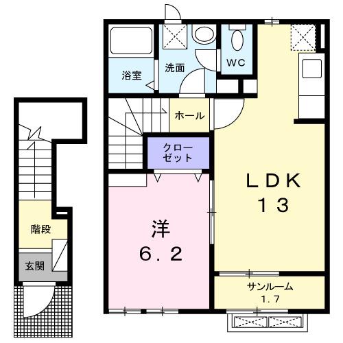 グランMIKI手屋(1LDK/2階)の間取り写真