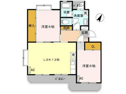 サンハイツ中浜(2LDK/2階)の間取り写真