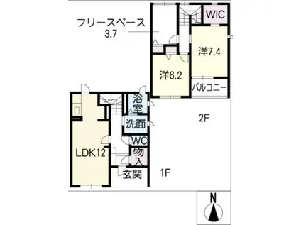 ファミーユスズキ A棟(2LDK/2階)の間取り写真