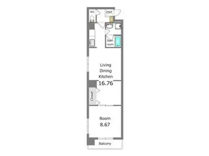 クイーンズリッチ東宿郷(1LDK/8階)の間取り写真