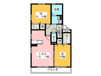 フォルトゥーナII(2LDK/2階)の間取り写真