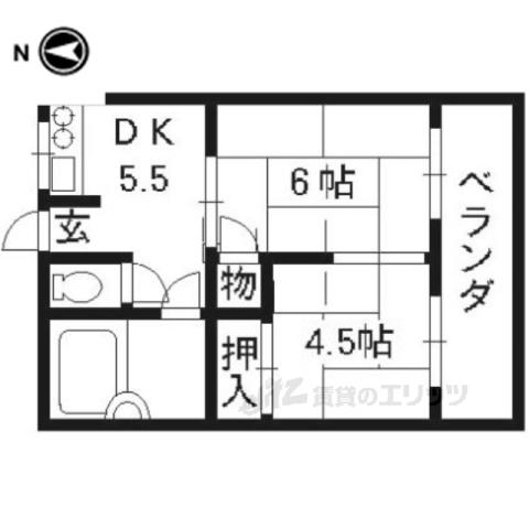 グランブルー宇治(2DK/2階)の間取り写真