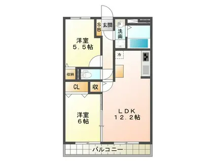 アステール長太ノ浦(2LDK/1階)の間取り写真
