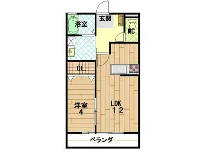 メゾン秀B棟(1LDK/1階)の間取り写真