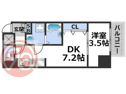 ワールドアイ京町堀(1DK/6階)の間取り写真