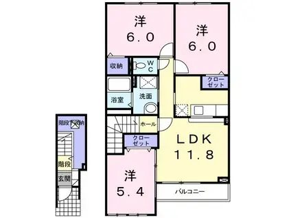 アルドールI(3LDK/2階)の間取り写真