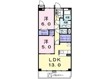 パラッツオ(2LDK/1階)の間取り写真