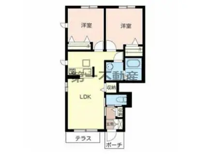 セントリビエ下滝野 B棟(2LDK/1階)の間取り写真