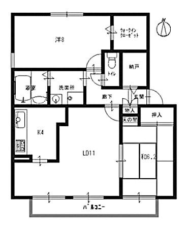 モナ・ヴェイルD棟(2LDK/2階)の間取り写真