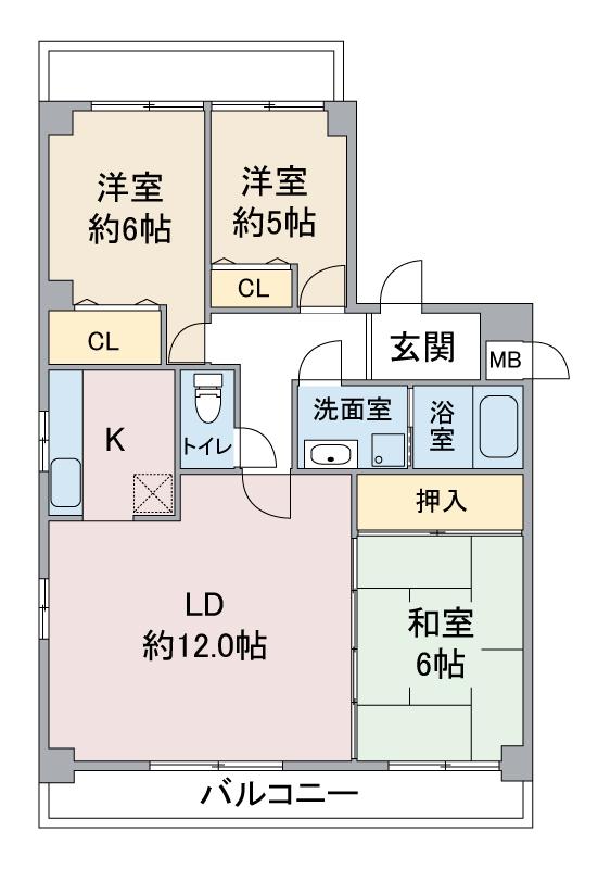 サンカーフII(3LDK/1階)の間取り写真