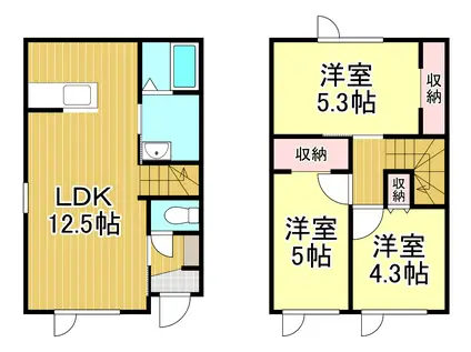 ドミールC(3LDK/1階)の間取り写真