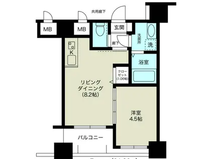 ノルデンハイム梅田東(1LDK/10階)の間取り写真
