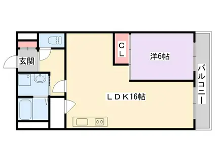 龍宝マンション(1LDK/6階)の間取り写真