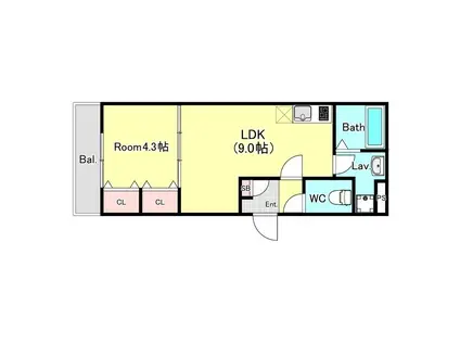 ジーメゾン春日部花積(1LDK/2階)の間取り写真