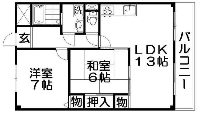 メルヴェーユ香里(2LDK/1階)の間取り写真
