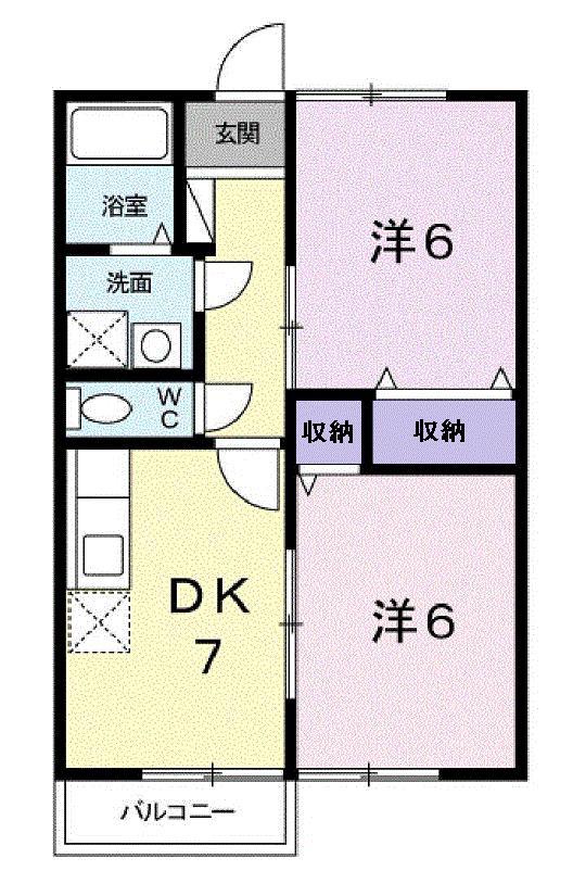 フィオーレA(2DK/2階)の間取り写真