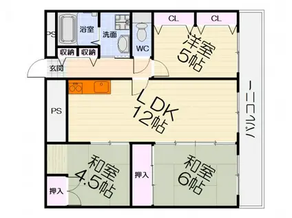 ソルレヴェンテ平岡(3LDK/3階)の間取り写真