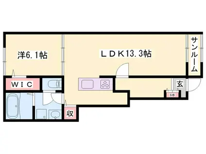 メゾンパーク枚田岡 A棟(1LDK/1階)の間取り写真
