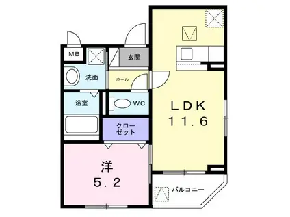 ソレイユ八条春日(1LDK/1階)の間取り写真
