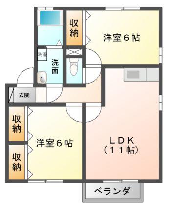 セジュールアンソレイエ(2LDK/2階)の間取り写真