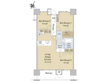 パークホームズ六本松フォレストクロス(3LDK/7階)の間取り写真