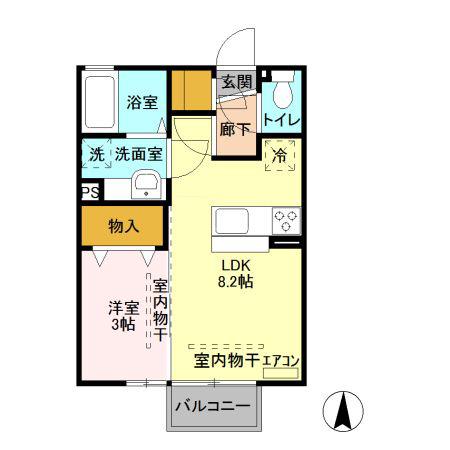 ミルアモール B(1LDK/2階)の間取り写真